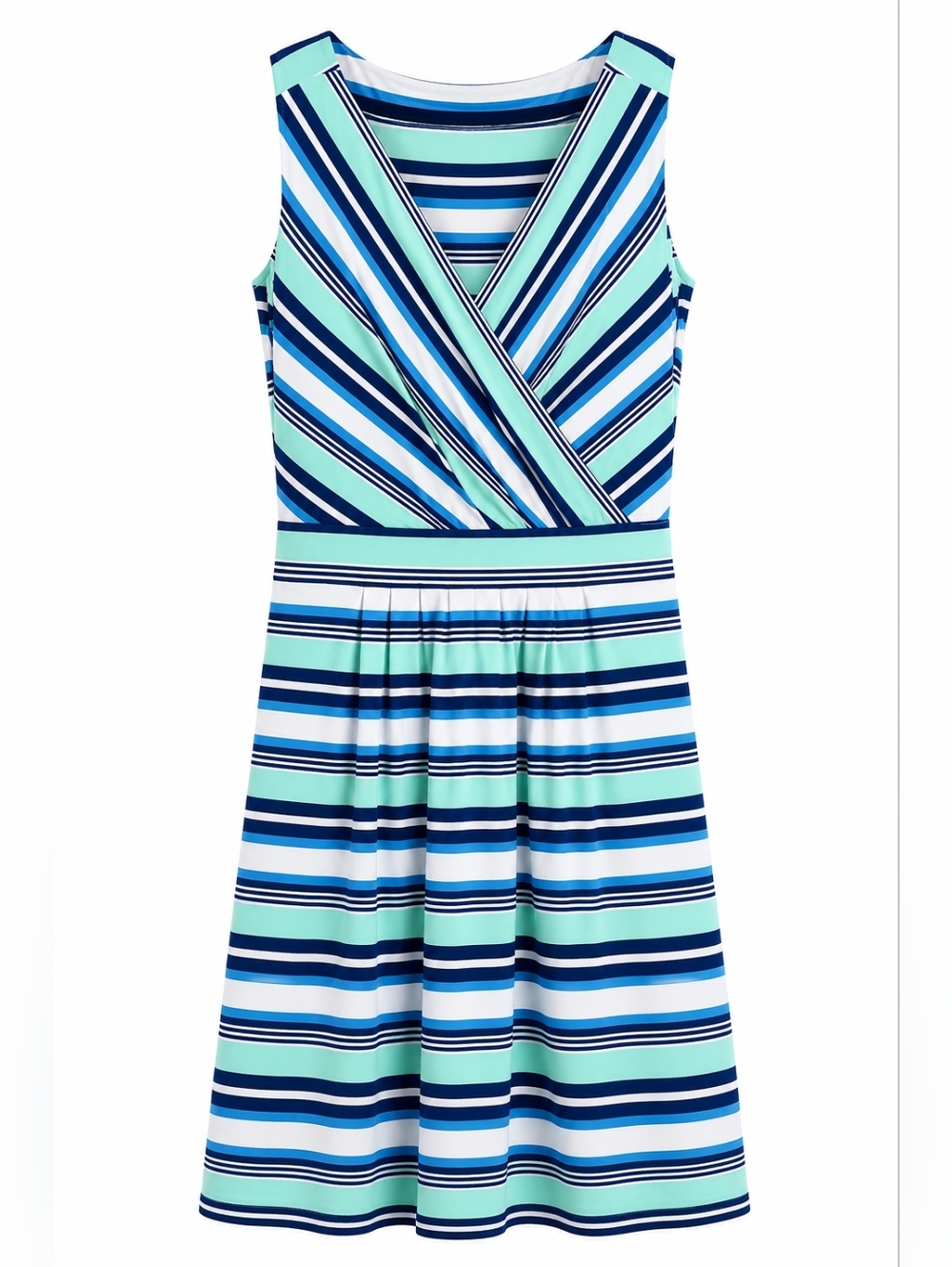 Chic Striped Midi Dress in Blue and Green